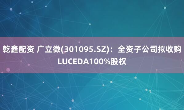 乾鑫配资 广立微(301095.SZ):全资子公司拟收购LUCEDA100%股权