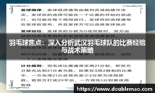 羽毛球焦点：深入分析武汉羽毛球队的比赛经验与战术策略