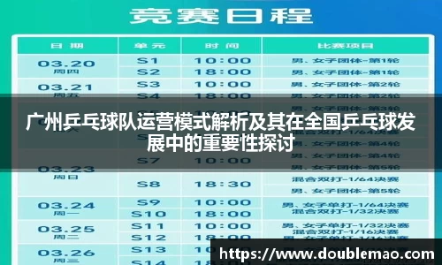 广州乒乓球队运营模式解析及其在全国乒乓球发展中的重要性探讨